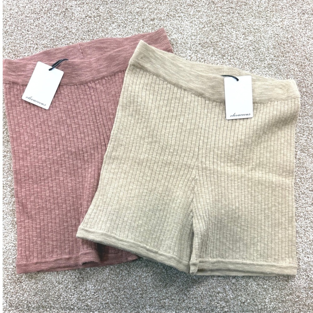 Olivaceous Womens Ribbed Knit Biker Shorts Mauve Beige S NEW Lot  Yoga Workout